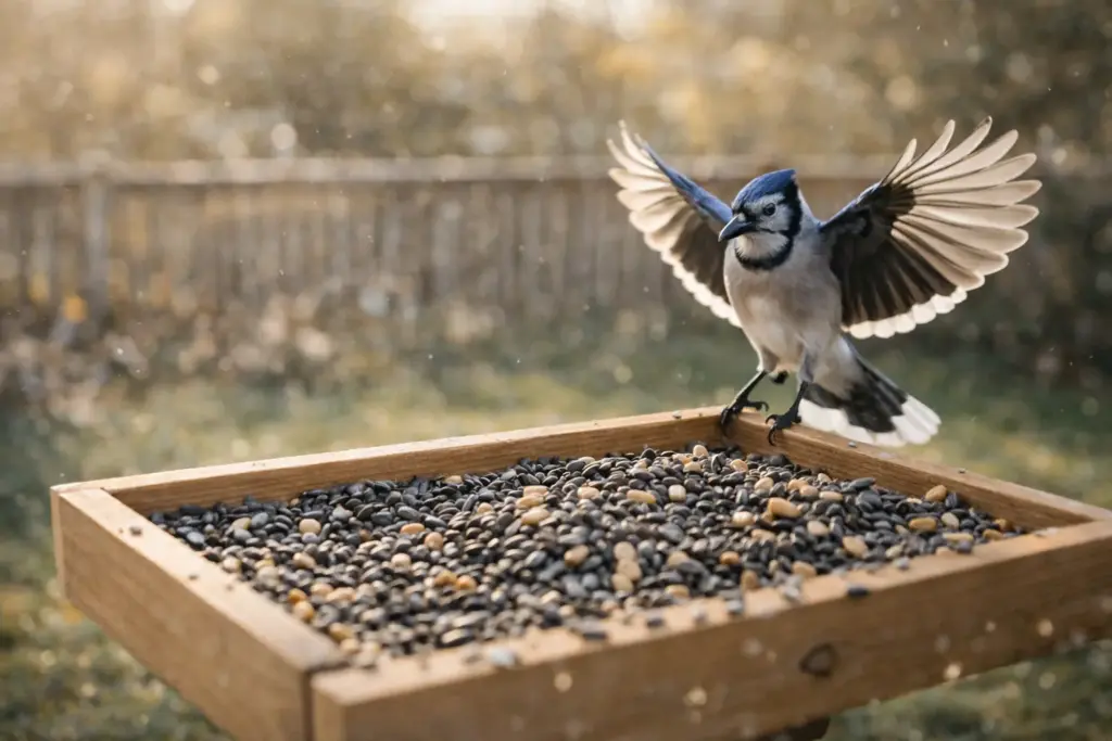 Premium sunflower seeds and best bird food to attract colorful birds like Blue Jays.