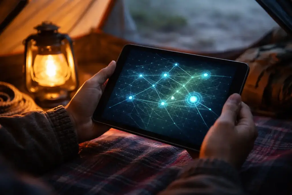 Planning a trip using Canada parks map locations on a digital tablet.