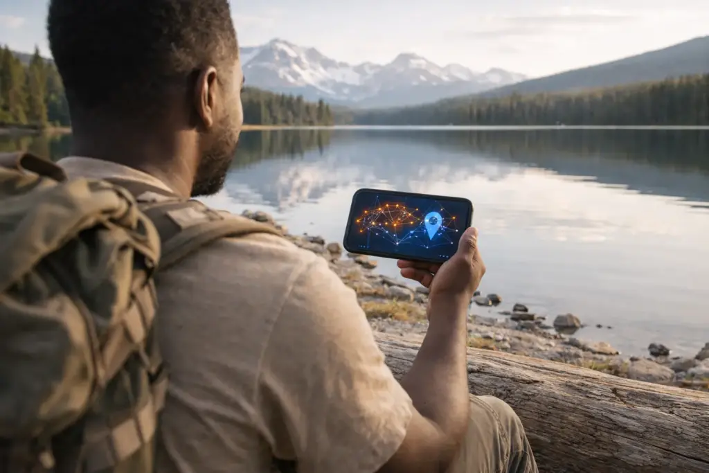Entering GPS coordinates national parks Canada Google Maps on a smartphone.