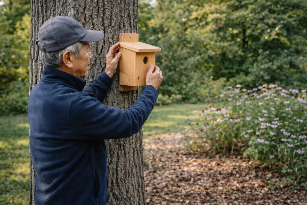 Planting fruit-bearing trees and providing natural nesting boxes for birds.