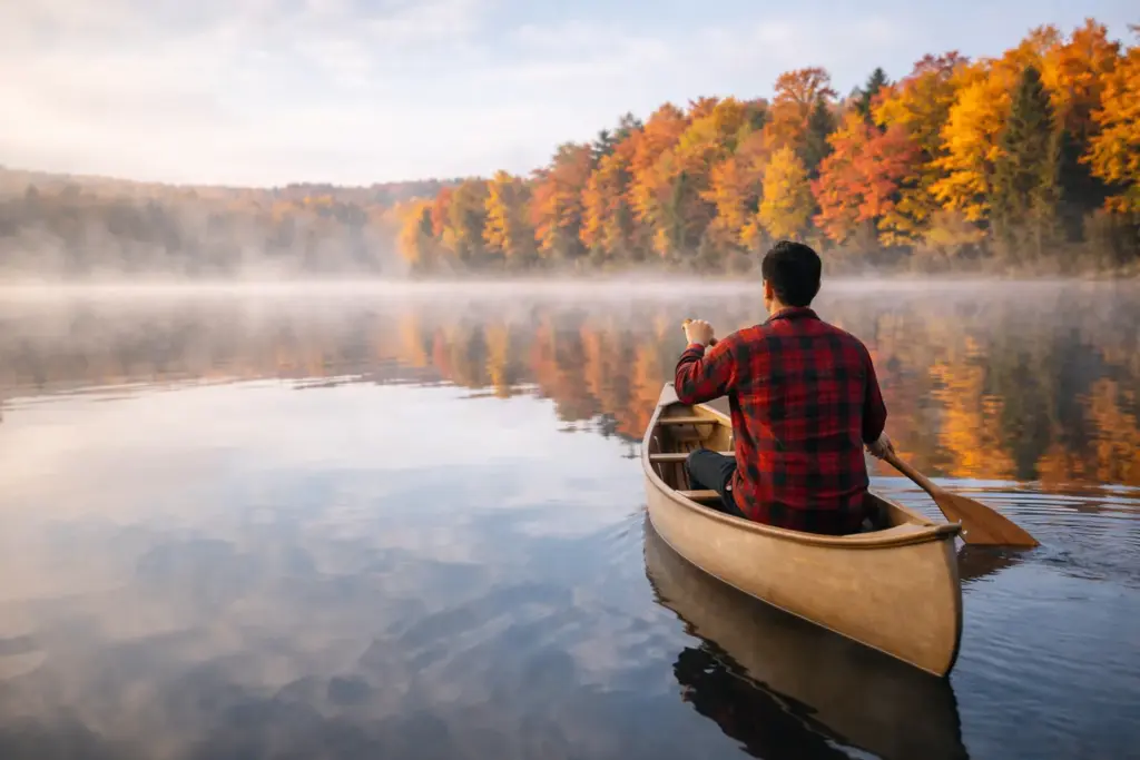 A peaceful scene in one of the provincial parks in Canada during autumn.