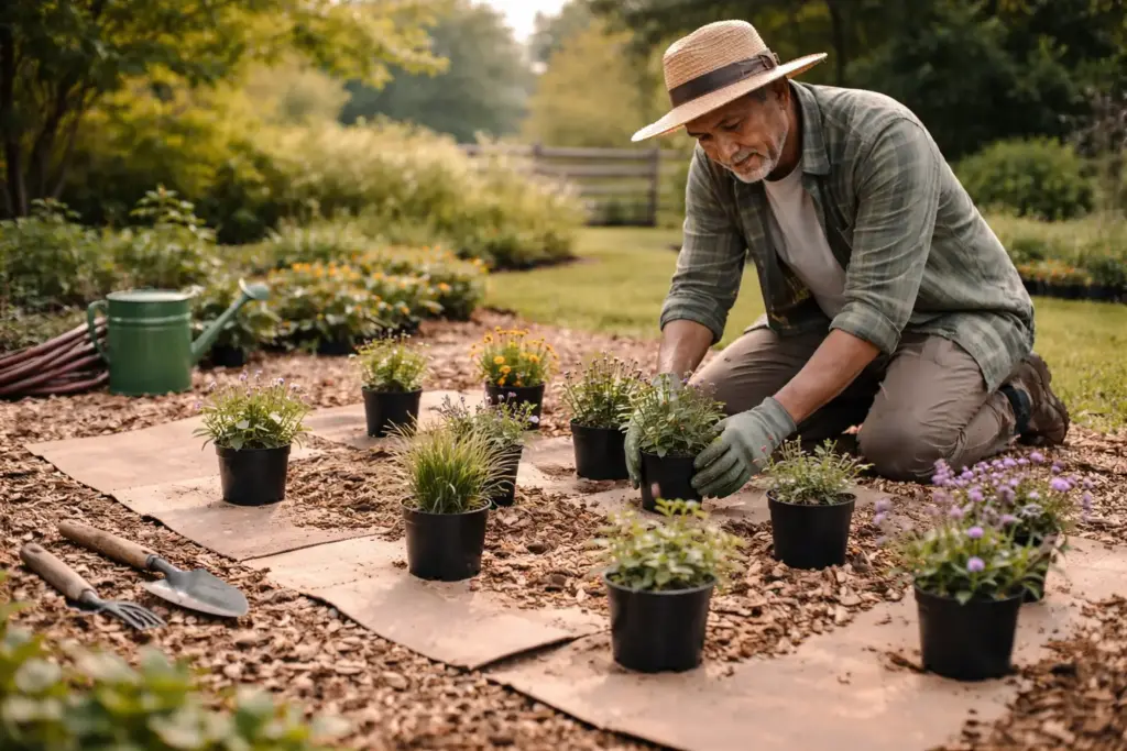 Strategic placement of native groundcover plants Canada to create a functional living mulch.